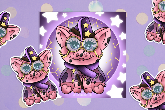Witchy Pig Sticker & Kunstdruck Set