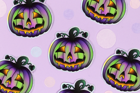 Spooky Pumpkin Holographic Glitter Sticker