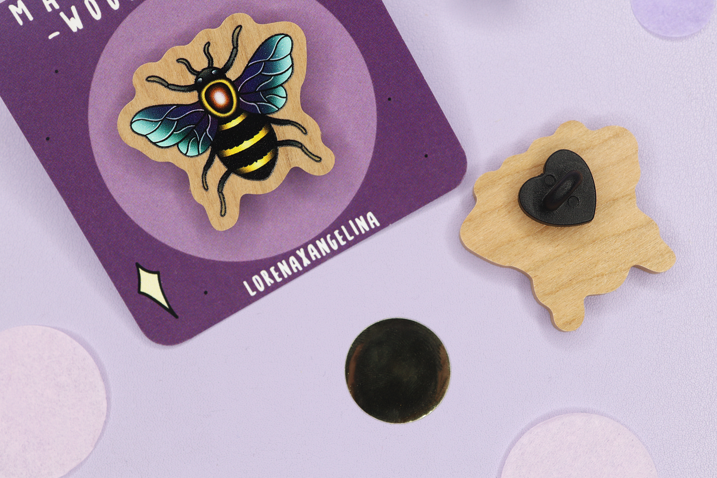 Forest Bee Wooden Pin