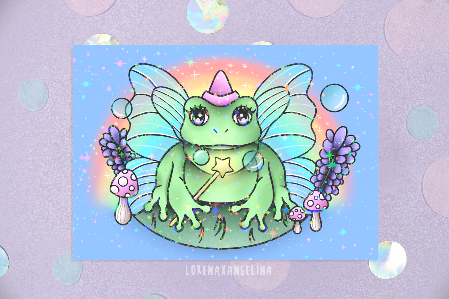 Fairy Frog Holographic Art Print