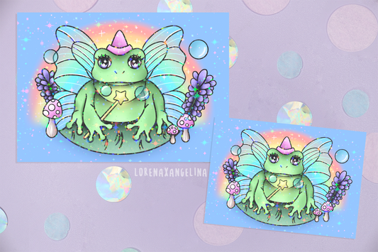 Fairy Frog Holographic Art Print