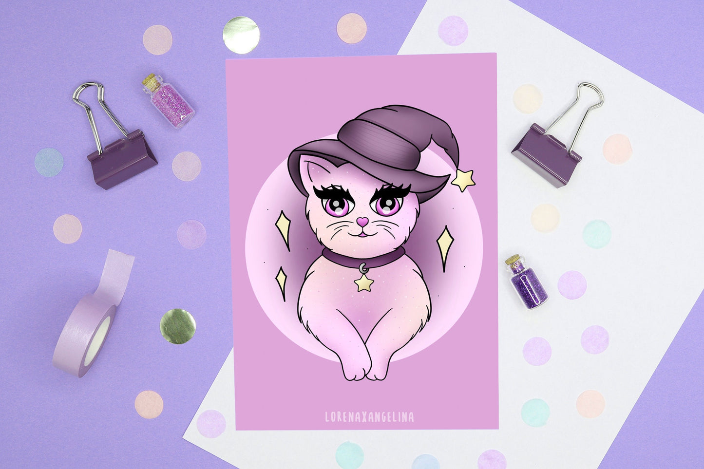 Cat with Witch Hat art print