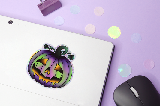 Spooky Pumpkin Holographic Glitter Sticker